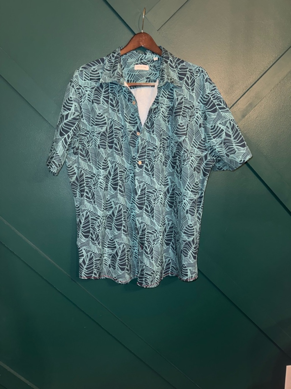 Classic Men's Short-Sleeve Palm Print Shirt - Teal Blue